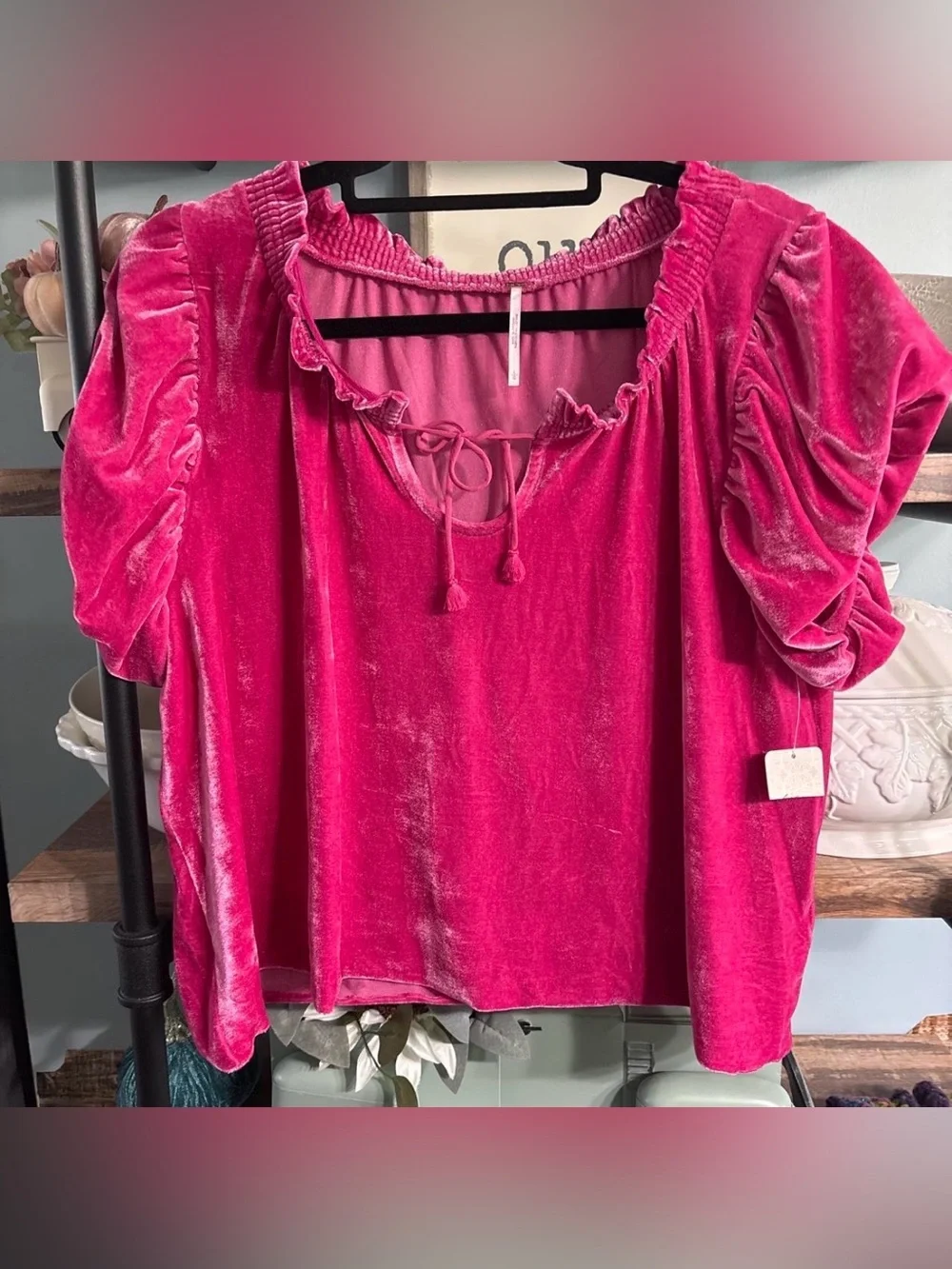 Free People Velvet Peasant Blouse - Fuchsia